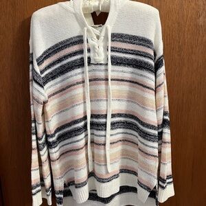Striped Cowl Neck hooded Sweater size S